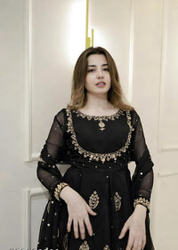 Black Georgette Embroidered Anarkali Set