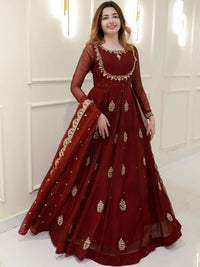 Maroon Georgette Embroidered Anarkali Set