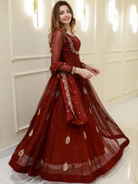 Maroon Georgette Embroidered Anarkali Set