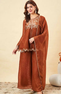 Orange Crunchy Silk Embroidered Palazzo Set