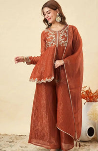 Orange Crunchy Silk Embroidered Palazzo Set