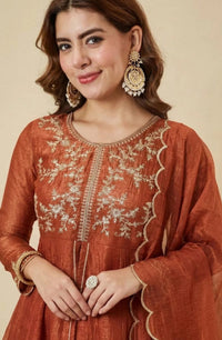 Orange Crunchy Silk Embroidered Palazzo Set