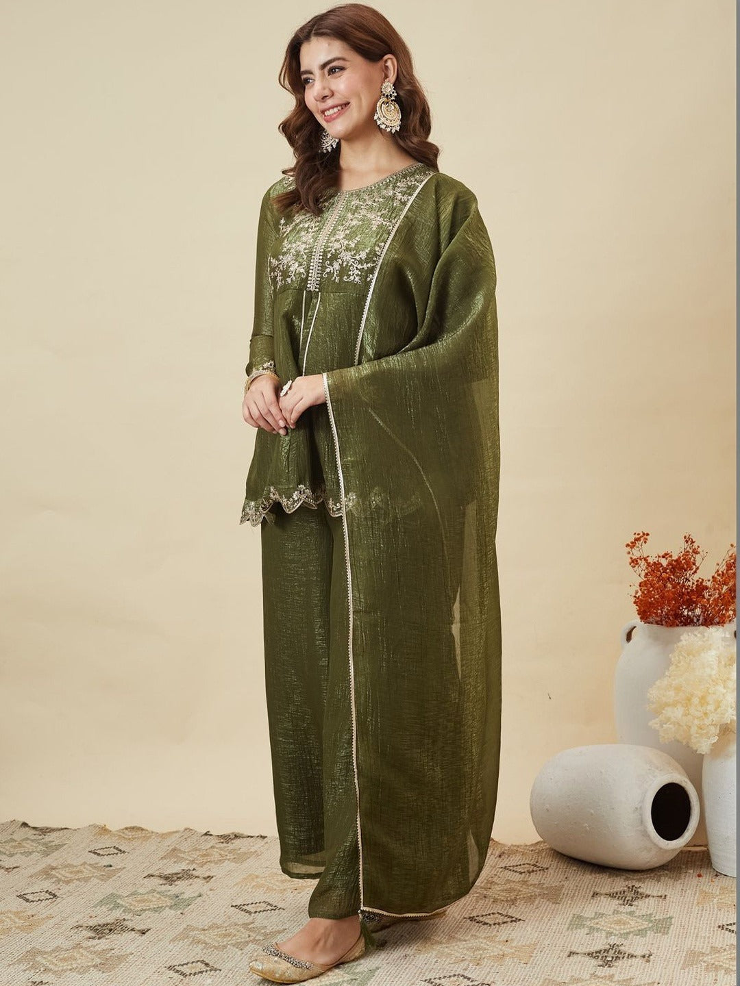 Pista Crunchy Silk Embroidered Palazzo Set