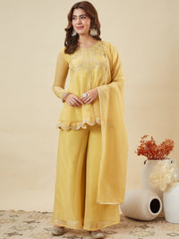 Yellow Crunchy Silk Embroidered Palazzo Set