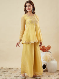 Yellow Crunchy Silk Embroidered Palazzo Set