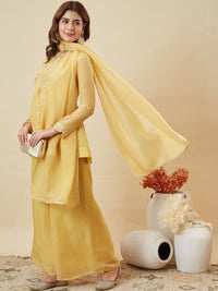 Yellow Crunchy Silk Embroidered Palazzo Set