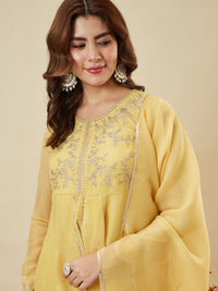 Yellow Crunchy Silk Embroidered Palazzo Set