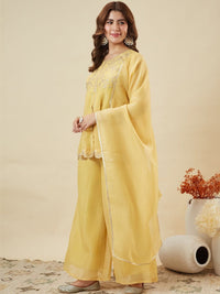 Yellow Crunchy Silk Embroidered Palazzo Set