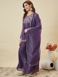 Purple Crunchy Silk Embroidered Palazzo Set
