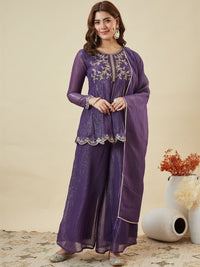 Purple Crunchy Silk Embroidered Palazzo Set