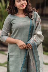 Pista Green Cotton Printed Kurti Set
