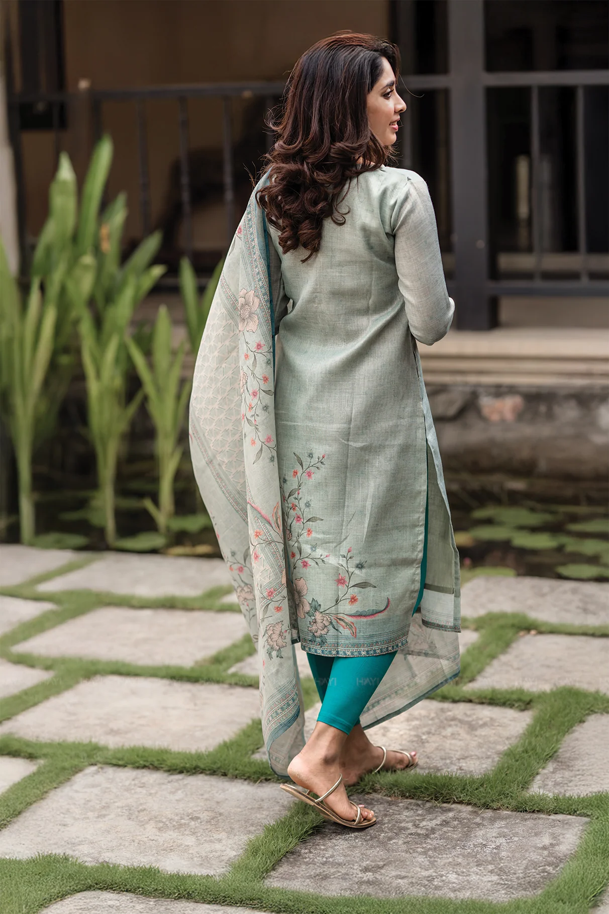 Pista Green Cotton Printed Kurti Set