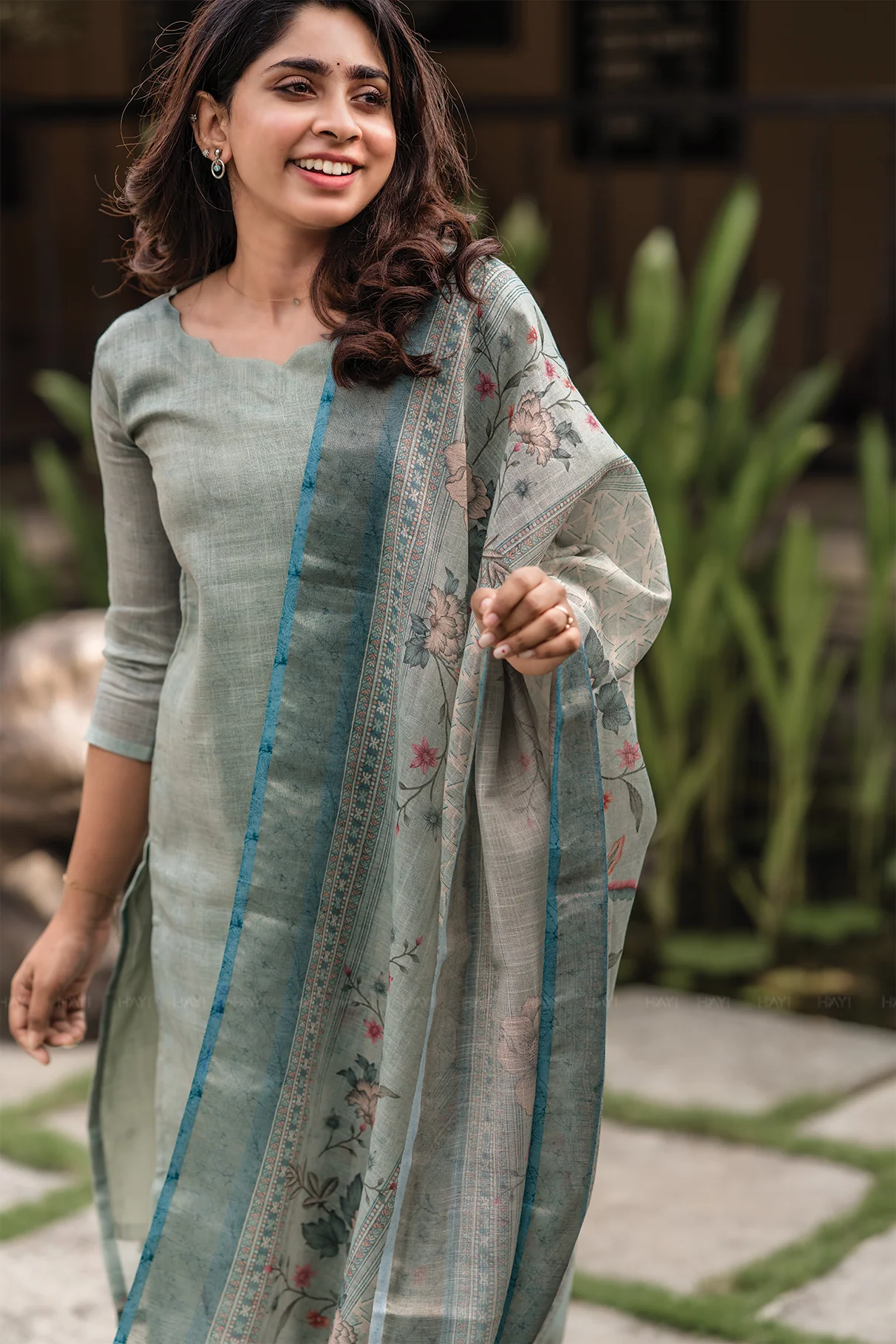 Pista Green Cotton Printed Kurti Set