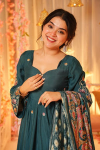 Dark Green Embroidered P.V. Chanderi Sharara Set