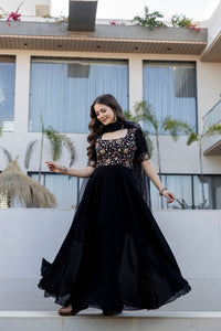 Black Faux Embroidered Kurta Set