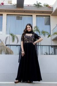 Black Faux Embroidered Kurta Set