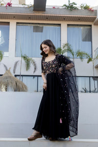 Black Faux Embroidered Kurta Set