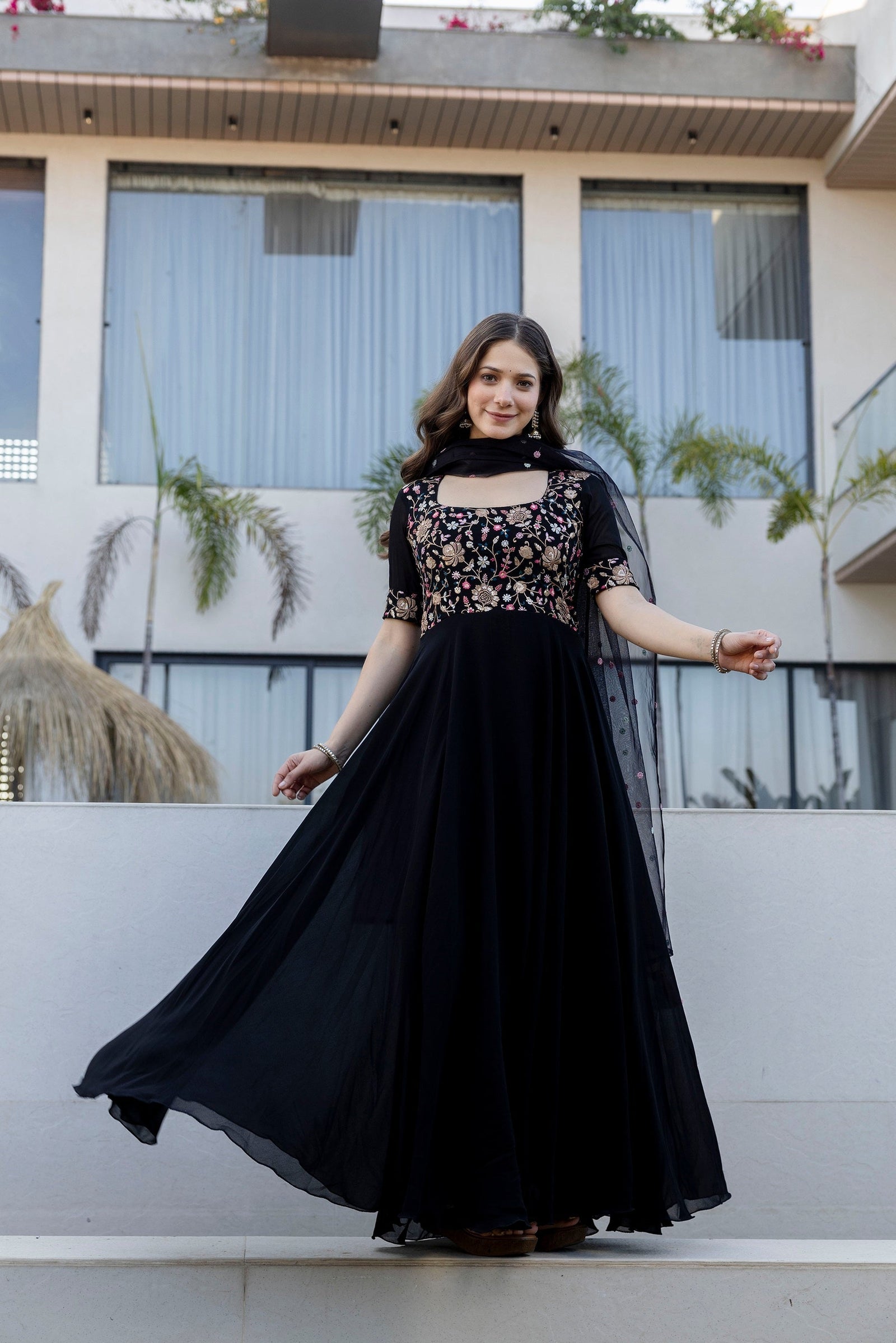 Black Faux Embroidered Kurta Set