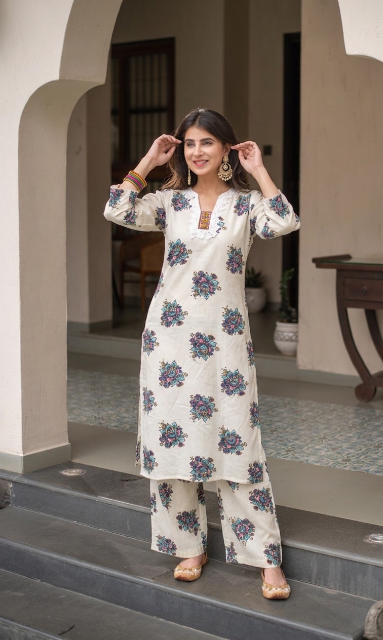 White Printed Cotton Co-ord Set