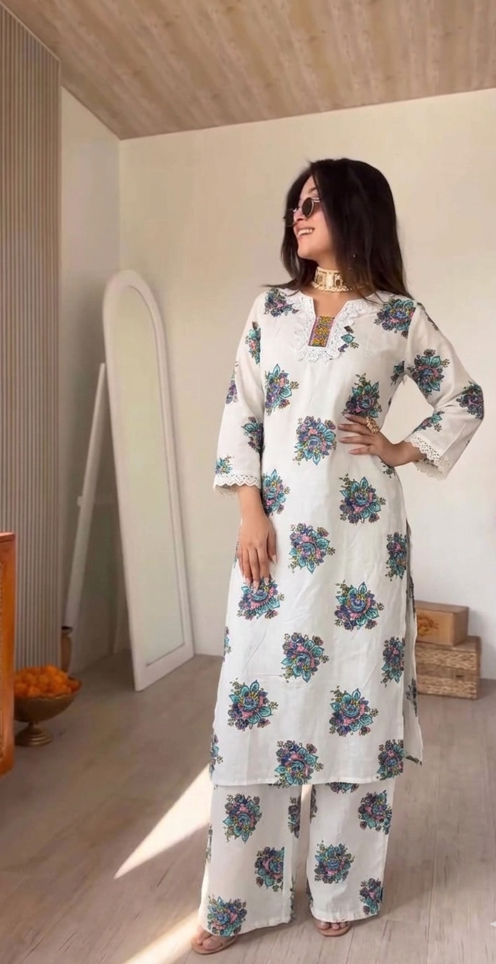 White Printed Cotton Co-ord Set