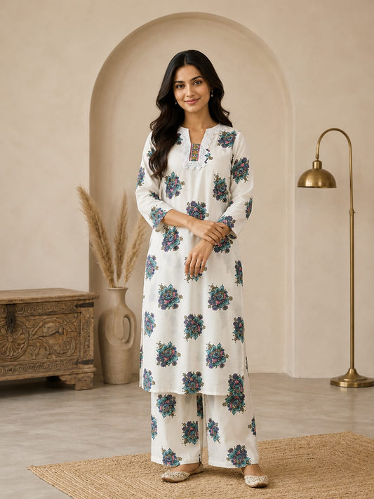 White Printed Cotton Co-ord Set