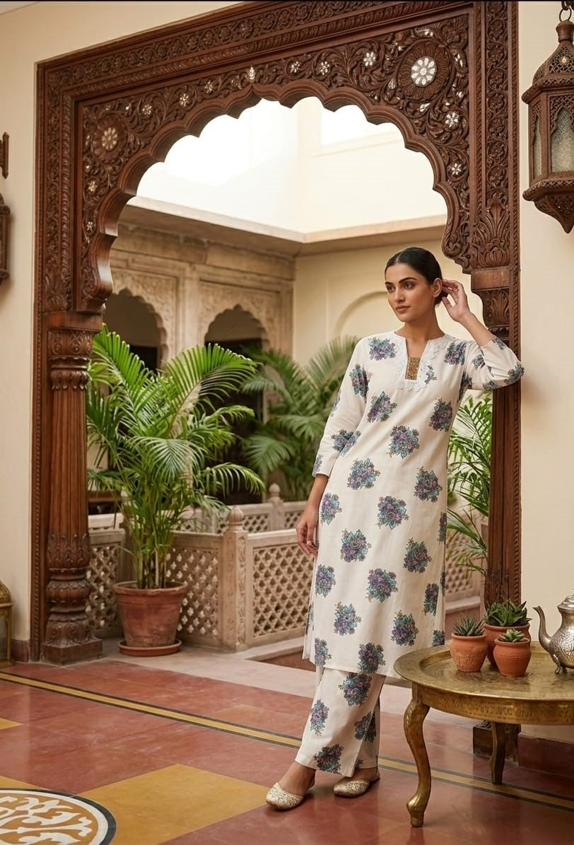 White Printed Cotton Co-ord Set