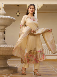 Cream Assam Silk Embroidered Suit Set