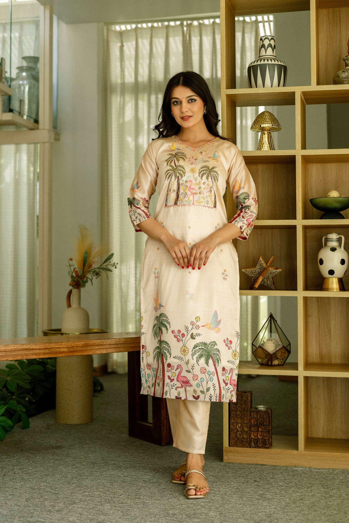 Ivory Cream Assam Silk Embroidered Suit Set