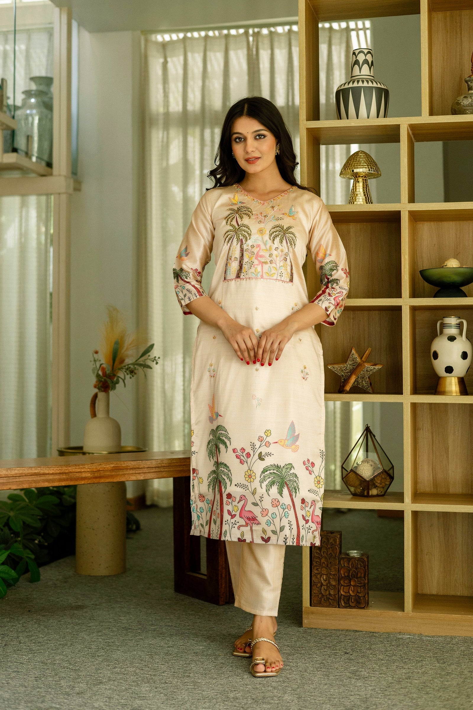 Ivory Cream Assam Silk Embroidered Suit Set
