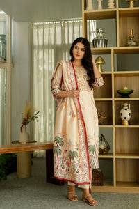 Ivory Cream Assam Silk Embroidered Suit Set