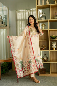 Ivory Cream Assam Silk Embroidered Suit Set