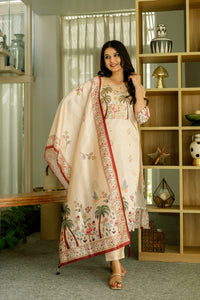 Ivory Cream Assam Silk Embroidered Suit Set