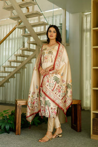 Ivory Cream Assam Silk Embroidered Suit Set