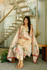 Ivory Cream Assam Silk Embroidered Suit Set