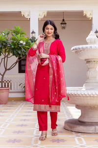 Pink Chanderi Embroidered Suit Set
