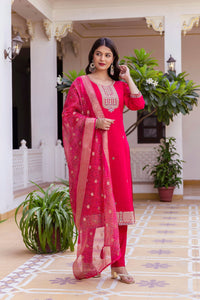 Pink Chanderi Embroidered Suit Set