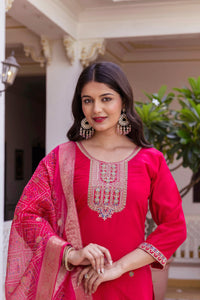 Pink Chanderi Embroidered Suit Set