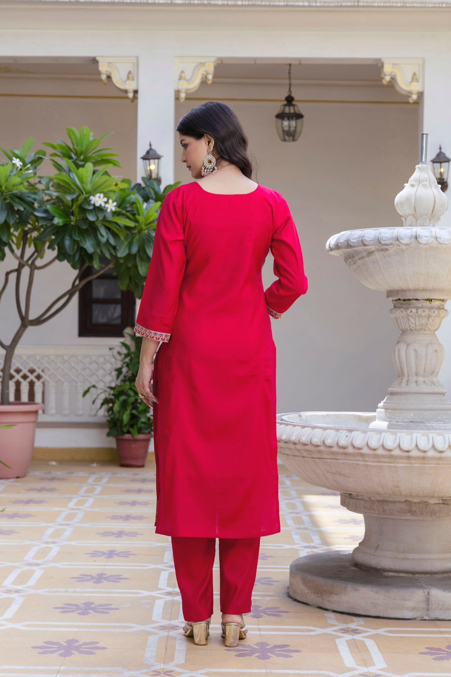 Pink Chanderi Embroidered Suit Set