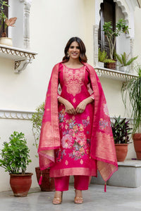 Pink Chanderi Cotton Printed Suit Set