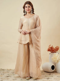 Cream Embroidered Sharara Suit Set