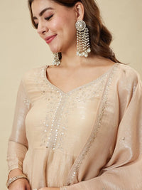 Cream Crunchy Silk Embroidered Sharara Set