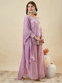 Lavander Crunchy Silk Embroidered Sharara Set