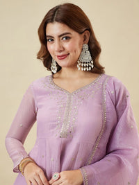 Lavander Crunchy Silk Embroidered Sharara Set