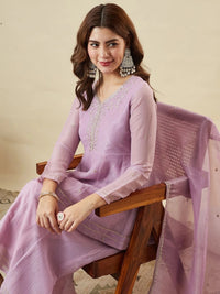Lavander Crunchy Silk Embroidered Sharara Set