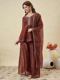 Maroon Crunchy Silk Embroidered Sharara Set