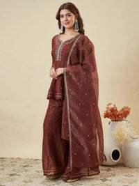 Maroon Embroidered Sharara Suit Set