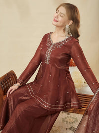Maroon Embroidered Sharara Suit Set
