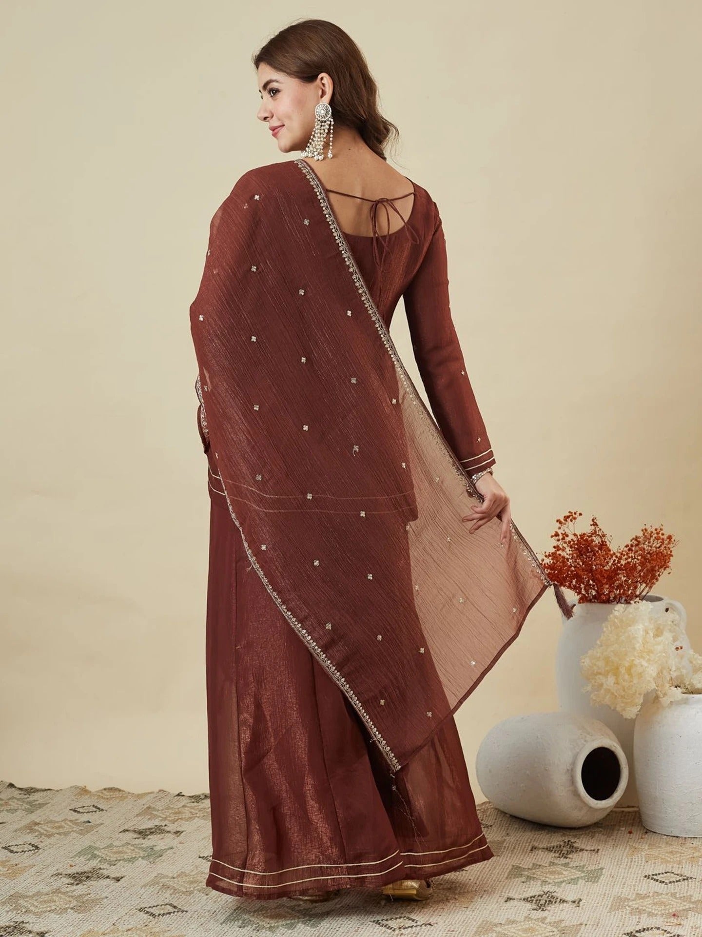 Maroon Embroidered Sharara Suit Set