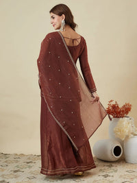 Maroon Crunchy Silk Embroidered Sharara Set