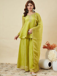 Lemon Embroidered Sharara Suit Set